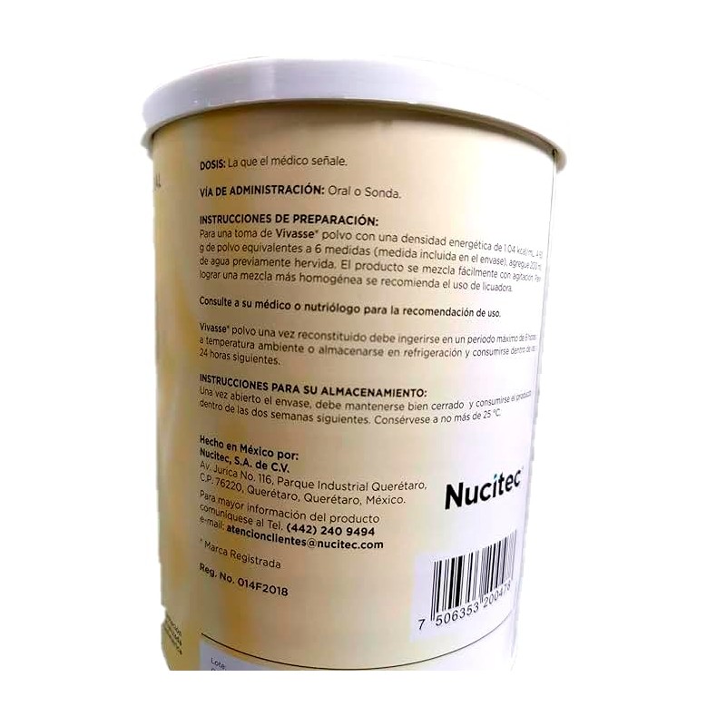 Vivasse Natural Fórmula polimérica, para todas las edades. Lata 400gr.
