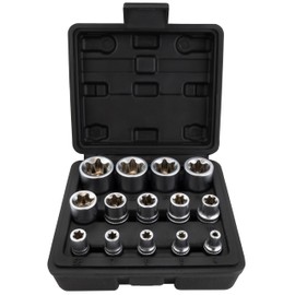 HASKYY Torx Socket Set 14-Piece E-Profile External Torx Socket Spanner Set E4-E24 1/4 3/8 1/2 Inch Socket Spanner Inserts Square
