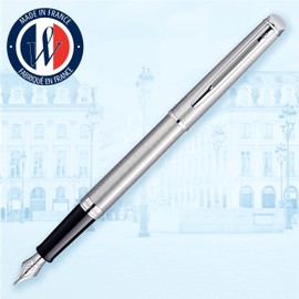 Waterman Hémisphère penna stilografica | in acciaio inossidabile con finiture cromate | pennino sottile con cartuccia di inchiostro blu | confezione regalo
