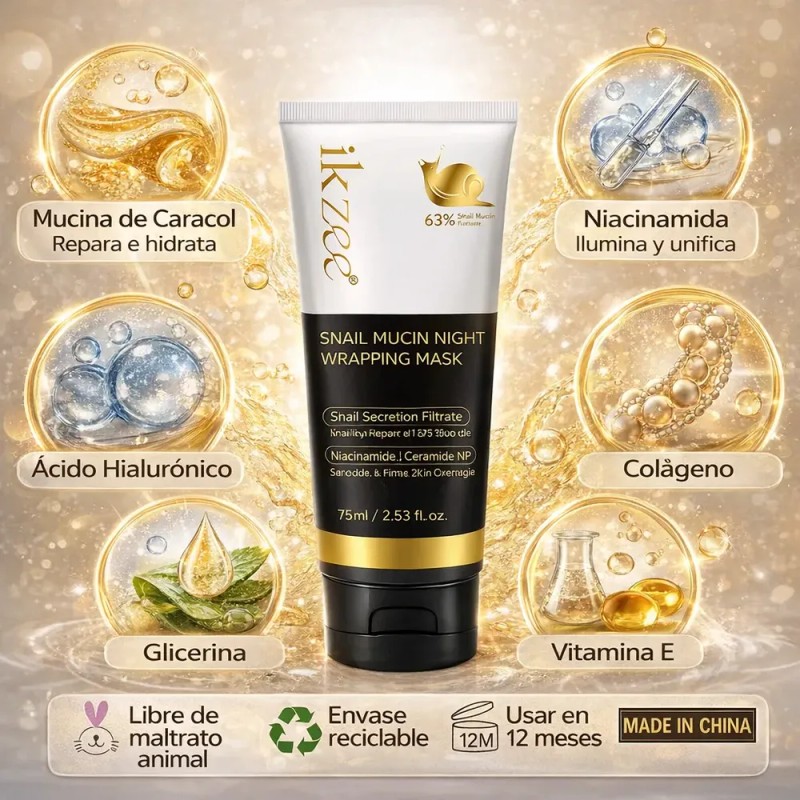 Mascarilla Nocturna Gel, Caracol, Colágeno, Niacinamida 2pzs
