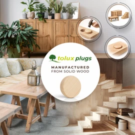 Tolux Wooden Plugs 35 mm, Wood Screw Cover, Wooden caps for Sealing Knot, Drill Holes and Wood Defects. Size 35 x 9 mm, 10 pcs