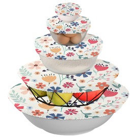 QwThum 5 Pcs Bowl Covers Reusable in 5 Size Elastic Food Cover Cloth Lids Fresh Keeping Dish Cookware Bakeware Fabric Covers Lids for Food Leftovers Fruits Storage Flower Collection