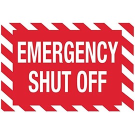 Zing Green Products 1897S Recycled Polystyrene "Emergency Shut Off" Safety Sign, Self-Adhesive, White on Red, 10" Length, 7" Width