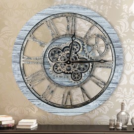 HOIBAI Wall Clock, Clocks for Living Room Decor 20 Inch Big Moving Gears Clock Farmhouse Vintage Rustic Wall Clock Vintage Roman Oversized Wall Clock for Home Bedroom House Kitchen Wall Decor