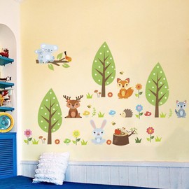 KELAI & craft art decor Beautiful Tree Animal Wall Decals, Removable Cartoon Animal Monkey Owls Bear Deer Wall Stickers for Kids Room Children's Bedroom Home Decoration (#10)