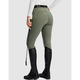 SANTINY Women's Horse Riding Pants Zipper Pockets Silicone Full-Seat Breeches Equestrian Schooling Tights for Women (Grey Sage_S)