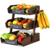 Briwooody Wooden Fruit Basket for Kitchen Counter with Banana Hangers