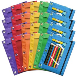 Bolsa para lápices para carpeta de 3 anillas, paquete de 24 unidades de estuches para lápices con cremallera de 3 agujeros en colores surtidos, resist