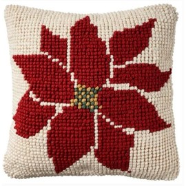 Mina Victory Holiday Christmas Ivory/Red Poinsettia Flower Decorative Throw Pillow 22" x 22"