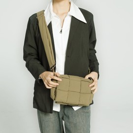 NAARIIAN - Bolso de hombro acolchado de nailon para mujer, bolso cruzado de diseño, Verde oliva, Small