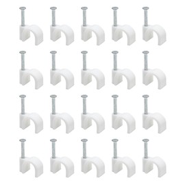 Cable Clips 10 mm - Cord Clips for Wall, 100 Pcs - White Cable Clips with Steel Nails - Mounting Clips for Round Cable & Wire, Indoor & Outdoor