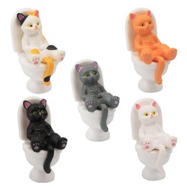 Opexicos 5Pcs Adorable Cat Sit On Toilet Resin Figurine - Perfect for Your Fairy Garden Terrarium Decor