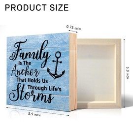 Vgrti Family Is The Anchor That Holds Us Through Life's Storms Wood Box Sign, Farmhouse Style Wood Wall Nautical Home Decor Sign, Inspirational Family Gifts for Men Women Mom Dad