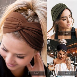 AQOKKA Extra Wide Headbands for Women Large Turban Headband Non Slip Boho Elastic Hairband Hair Twisted Knot Head Bands Accessories
