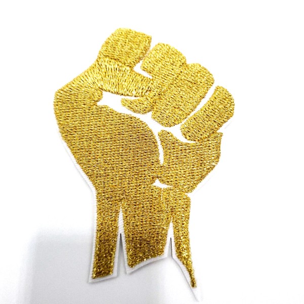 ROCKDEEP Power Fist Patch (Gold)Embroidered BOGO (Heat Transfer/Iron on)(3.5in L