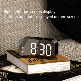 Digital Alarm Clock, Alarm Clocks Bedside, Electronic Desktop Clock with Voice Control, Temperature, Snooze, Calendar, Easy to Set Travel Alarm Clock, Gift for Kids Adults and Heavy Sleepers (Black)