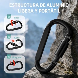 10 Piezas Mosquetóns de Aluminio, Mosquetón de Bloqueo Duradero con Clip en D, Mosquetón con Bloqueo de Tornillo, Multifunción y Resistente y Liviano, Ideal para Camping, Senderismo, Llaveros