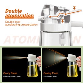YARRAMATE 2Pcs Olive Oil Dispenser, 2 in 1 Oil Sprayer for Cooking, 16oz/470ml Glass Oil Spray Bottle, Food-grade Oil Dispenser and Oil Sprayer for Kitchen, Salad, Frying, BBQ (White &Black)