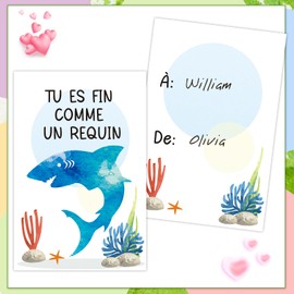 DPKOW Mini French Valentines Cards for Kids Classroom (9 Style, 12x8cm), 27pcs Dinosaur Llama Frog Sloth Raccoon Fish Owl Shark Dog Cards Animal Valentines Postcards Valentines Gifts, with Envelopes