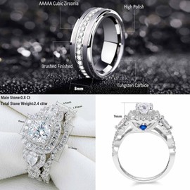 Newshe Jewellery Wedding Ring Sets for Him and Her Sterling Silver Promise Rings for Couples Women Mens Band Size 5-13, stone, Cubic Zirconia
