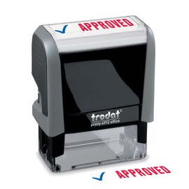 Trodat Stamp 4912 Office Printy with English Text Approved – Self Inking, Red and Blue Ink, Impression Size 3/4" x 1-7/8"