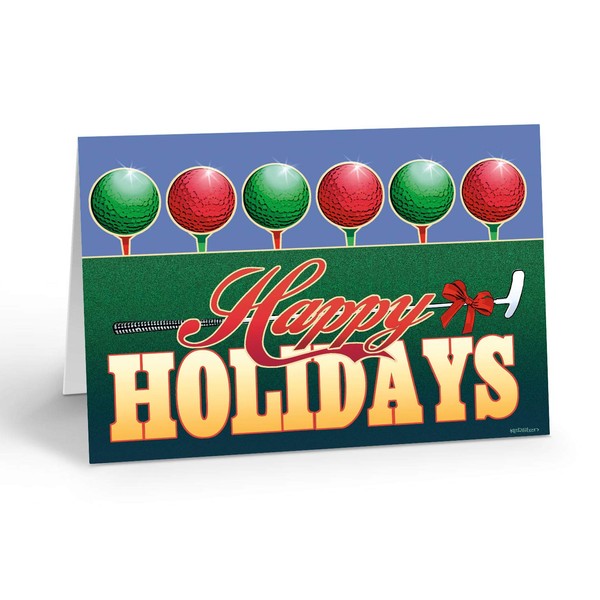 Happy Holidays Golf Christmas Card - 18 Boxed Golfing Cards & Envelopes
