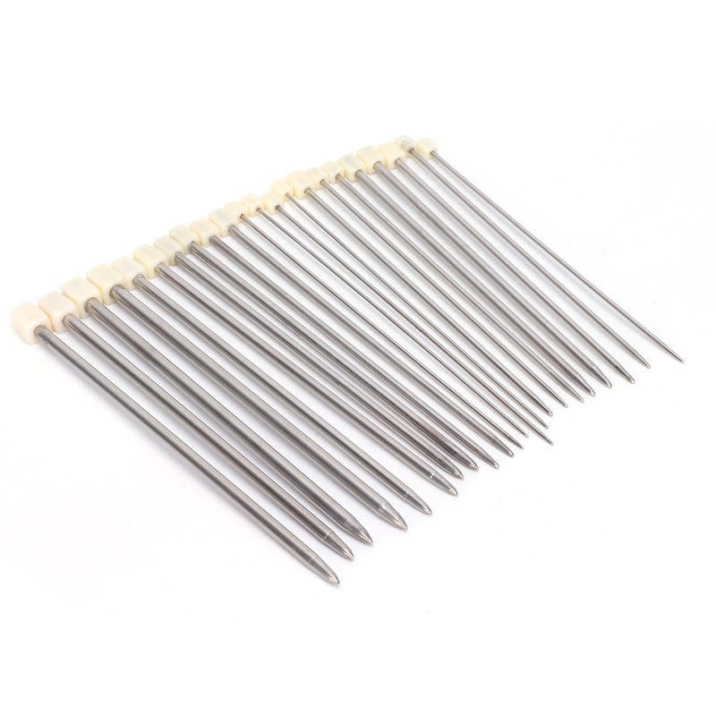 22Pcs Knitting Needles Stainless Steel Straight Single Pointed HandMade Wool