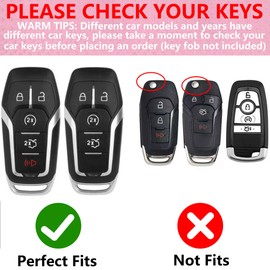 Simocky Key Fob Cover with Heart Keychain, Girly Car Key Shell Case for Women, Compatible with Ford Fusion Mustang F150 Edge Explorer Lincoln MKZ MKC MKX Smart Remote Key Protector (5 Buttons-Silver)