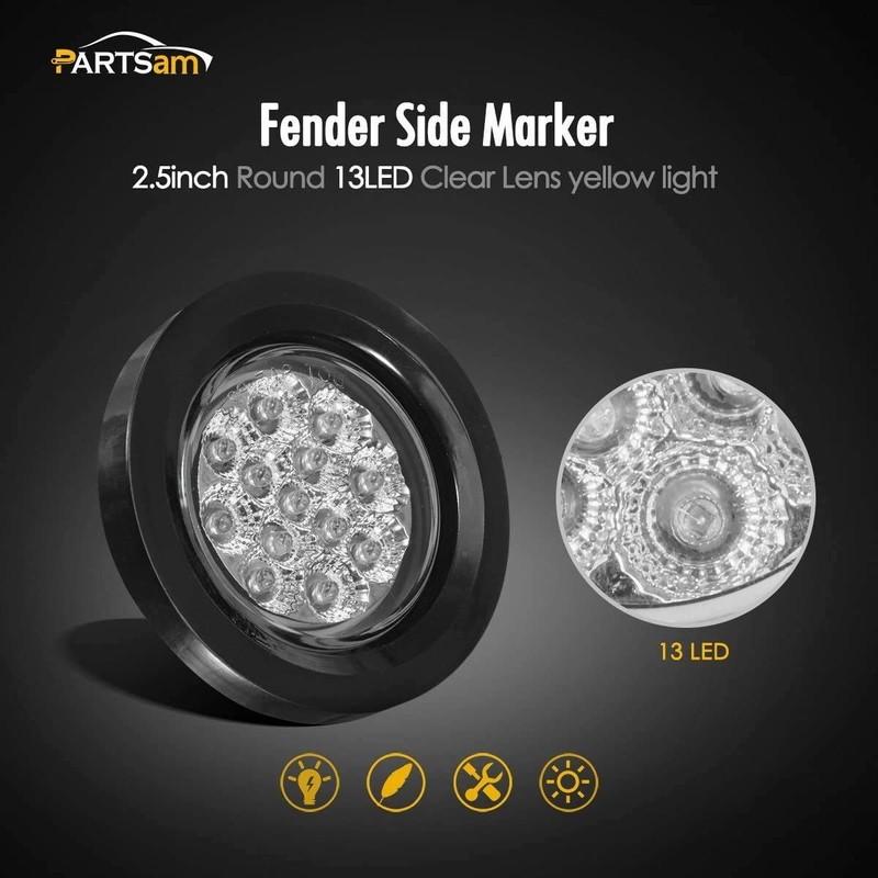 Partsam 2Pcs 2.5 Inch Round Amber 13 LED Side Marker