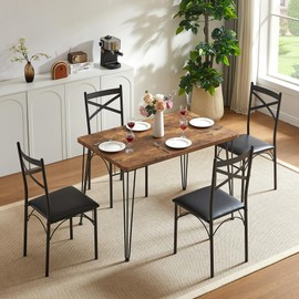 VECELO Kitchen Dining Room Table Set with 4 Chairs for Small Space, Apartment,Metal Steel Frame