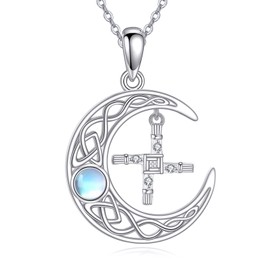DAYLINLOVE St Brigid Cross Necklace S925 Sterling Silver Moonstone Celtic Pendant Necklace Religion Protection Jewelry Gifts for Women Men