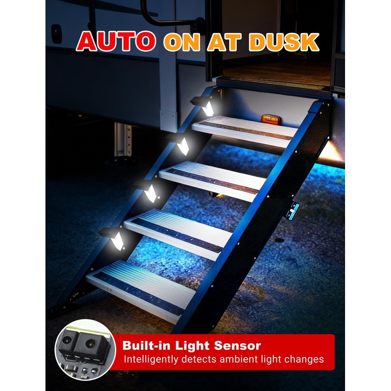 ALDST Solar Powered RV Step Lights, Wireless No Drill Outdoor