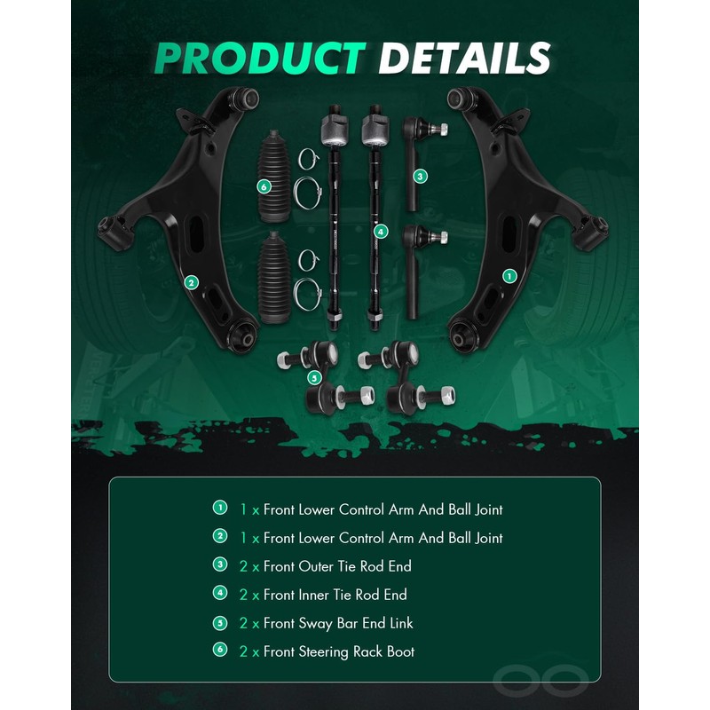SCITOO 10pcs Front Suspension Kit Lower Control Arm with Ball