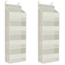 SpaceHacks 2 Pack Over The Door Organizer, Hanging Storage Organizer with Clear Window, 40lb Ultra Sturdy Large Capacity Room Organizer for Pantry Laundry Bathroom Nursery Closet (Beige)