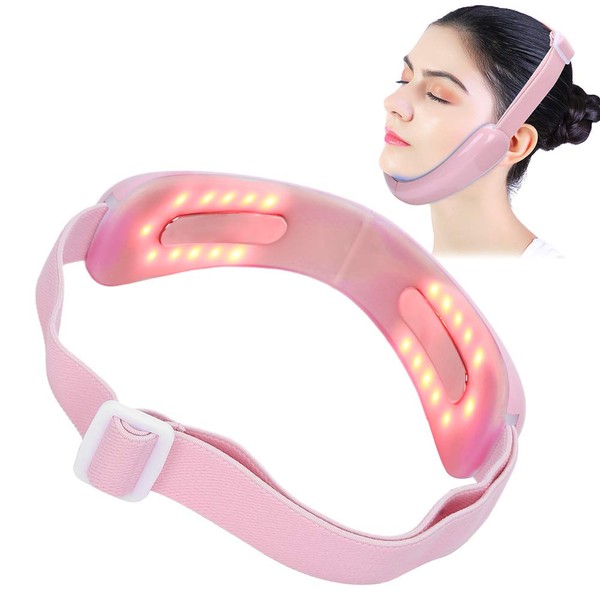 Electric Face Slimming V Shape Face Ultrasonic Chin Lift Firming Massager Face Light Therapy Vibration (Pink)
