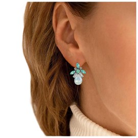 Yheakne Vintage Teardrop Crystal Earrings Cz Flower Drop Stud Earrings Rhinestone Oval Earrings Petal Cz Earrings Jewelry for Women and Girls