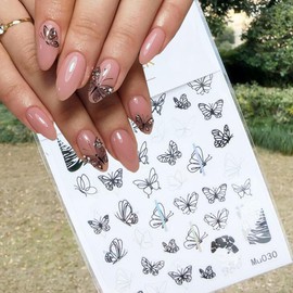 8Sheets Butterfly Laser Nail Art Sticker 3D Luxury Black Butterflies Nail Decals Self-adhesive Nail Art Supplies Butterfly Sticker DIY Nail Decal Butterfly Nail Tip for Manicure French Nail Decoration