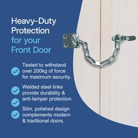 UAP Door Chain with Security Rating - Heavy-Duty Front Door Lock with 200kg Break Resistance - Slim Chrome Door Restrictor for UPVC & Wooden Doors - Easy Installation (Polished Brass)