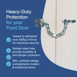 UAP Door Chain with Security Rating - Heavy-Duty Front Door Lock with 200kg Break Resistance - Slim Chrome Door Restrictor for UPVC & Wooden Doors - Easy Installation (Polished Brass)