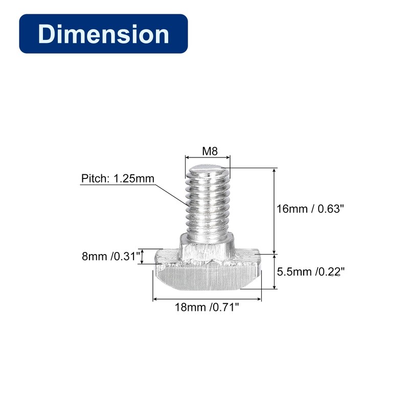 uxcell 10Pcs T-Slot Bolts, M8 x 16mm Hammer Head Bolt