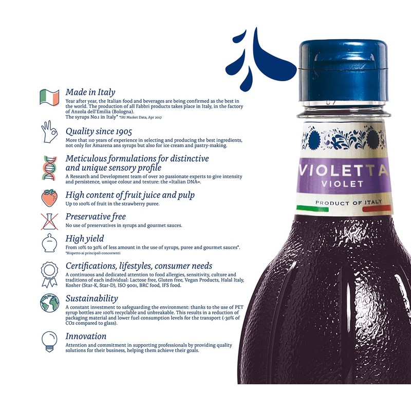 Fabbri Flavoring Syrup, Violet, Made in Italy, 33.8 Ounce (1