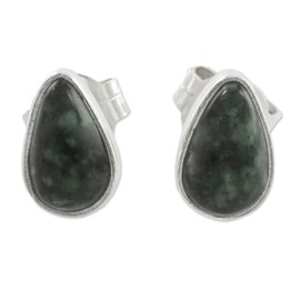 NOVICA Artisan Handmade Jade Stud Earrings Green 925 Silver Teardrop from Guatemala Sterling [0.3 in L x 0.2 in W x 0.2 in D] ' Mayan Teardrops in Dark Green'