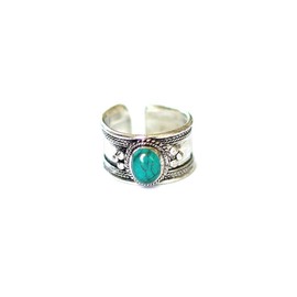 Boho Blue Stabilized-Turquoise Adjustable Cuff Ring | Stainless Steel Statement Jewelry from Nepal