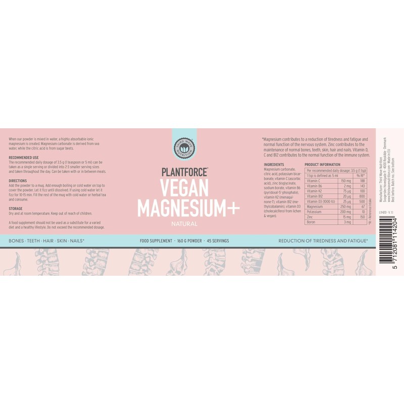 Plantforce Vegan Magnesium+ Natural 160G Powder - 45 Servings