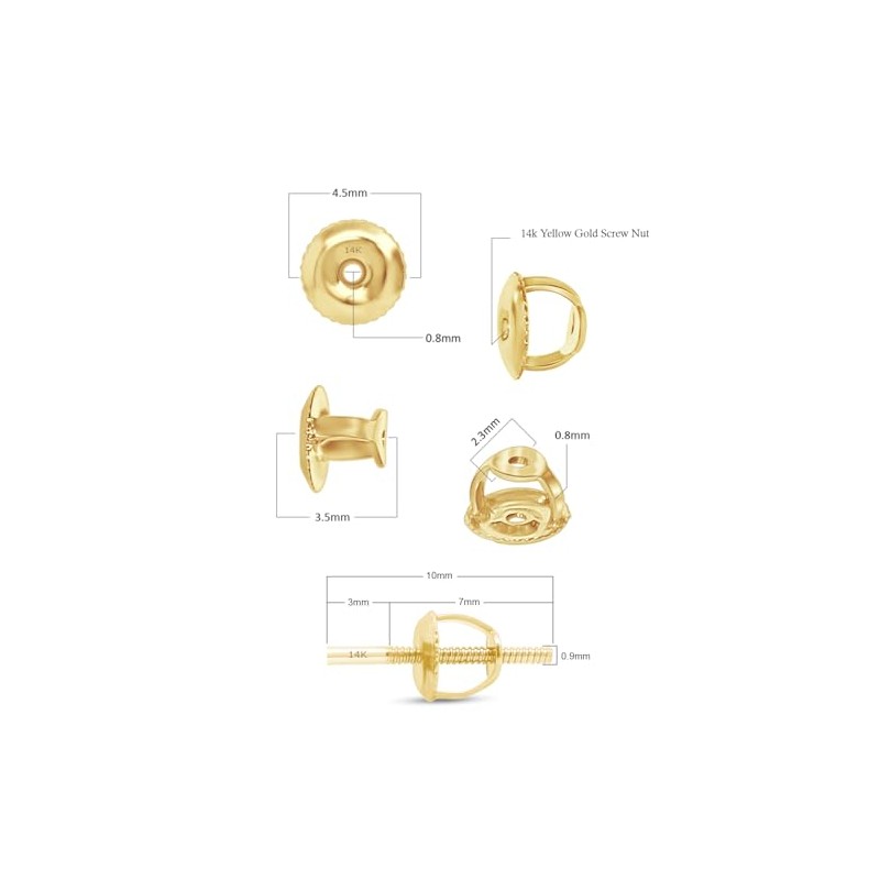 14k Solid Yellow Gold Replacement Pair Earring Screw Back Backings