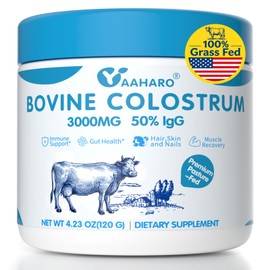 Colostrum Powder - Bovine Colostrum Supplement with Collagen Peptides for Women Men, Grass Fed High IgG Superfood for Gut Health, Immune Support, Nail Hair Growth, Easy to Mix, Unflavored, 4.23OZ