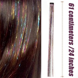WUSJCOF Pack of 12 Glitter Hair Strands Tinsel Hair Extensions, Glitter Girls Accessories, Party Highlights, Hair Strands for Braiding, Hairpiece with Clip (Multi-Colour)