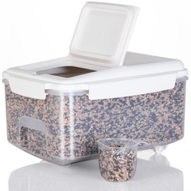 LivLab Mker 10 lbs Cereal Containers Storage - Airtight Flour Storage Container with Lids & 10 lbs Rice Dispenser, BPA Free Pantry Containers for Sugar and Cereal, White