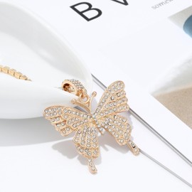 EARENT Rhinestone Butterfly Choker Necklace Crystal Butterfly Pendant Necklaces Chain Sparkly Neck Jewelry for Women (B-Gold)