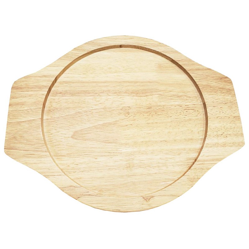 Round Grill Cast Iron Set W/Rubber Wood Underliner, for Steak,